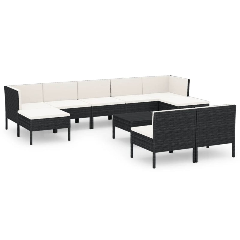 10-delige Loungeset met kussens poly rattan zwart MeubelReus