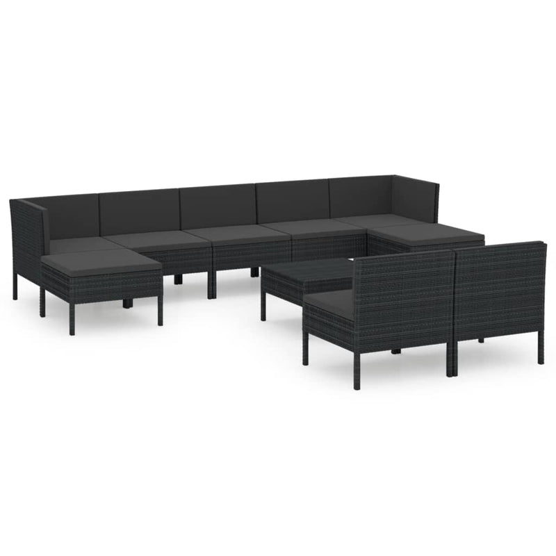 10-delige Loungeset met kussens poly rattan zwart MeubelReus