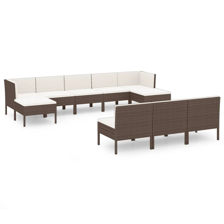 10-delige Loungeset met kussens poly rattan bruin MeubelReus