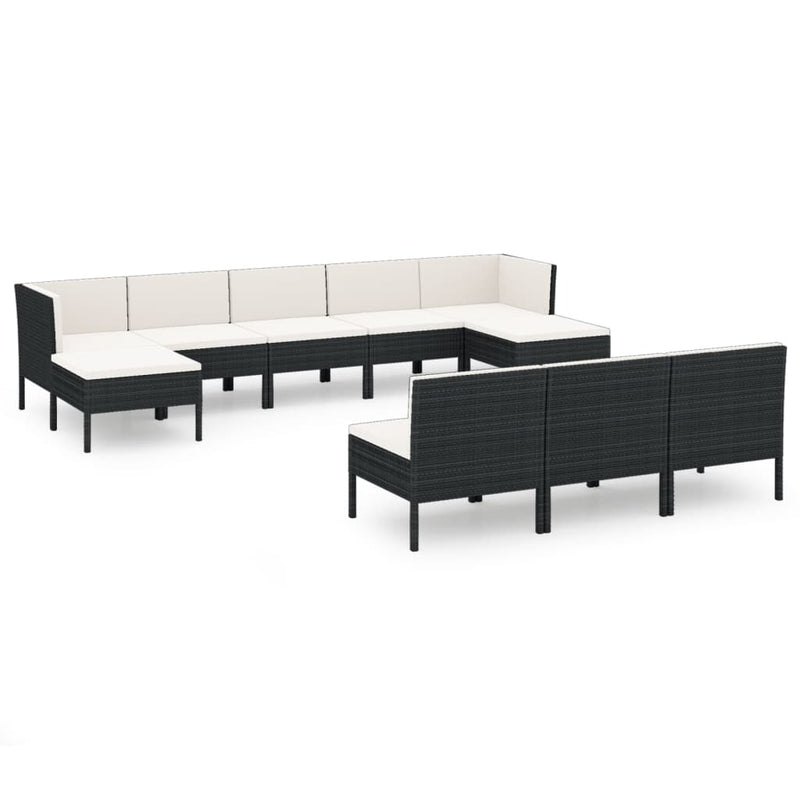 10-delige Loungeset met kussens poly rattan zwart MeubelReus