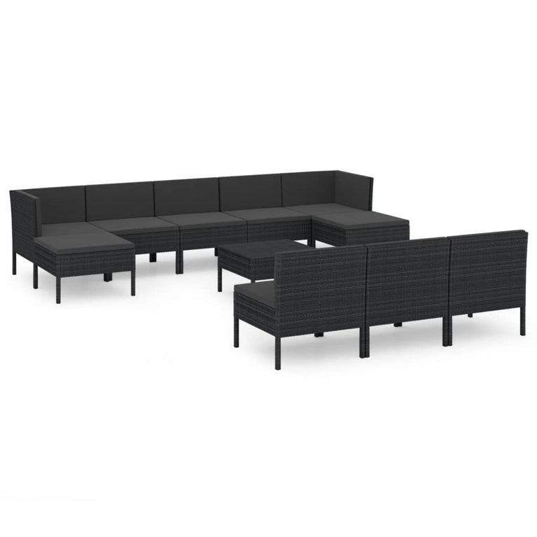 11-delige Loungeset met kussens poly rattan zwart MeubelReus