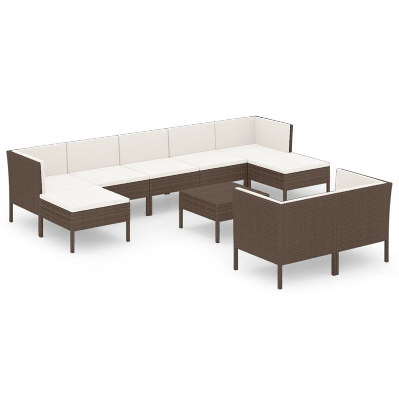 10-delige Loungeset met kussens poly rattan bruin MeubelReus
