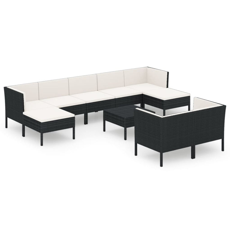 10-delige Loungeset met kussens poly rattan zwart MeubelReus