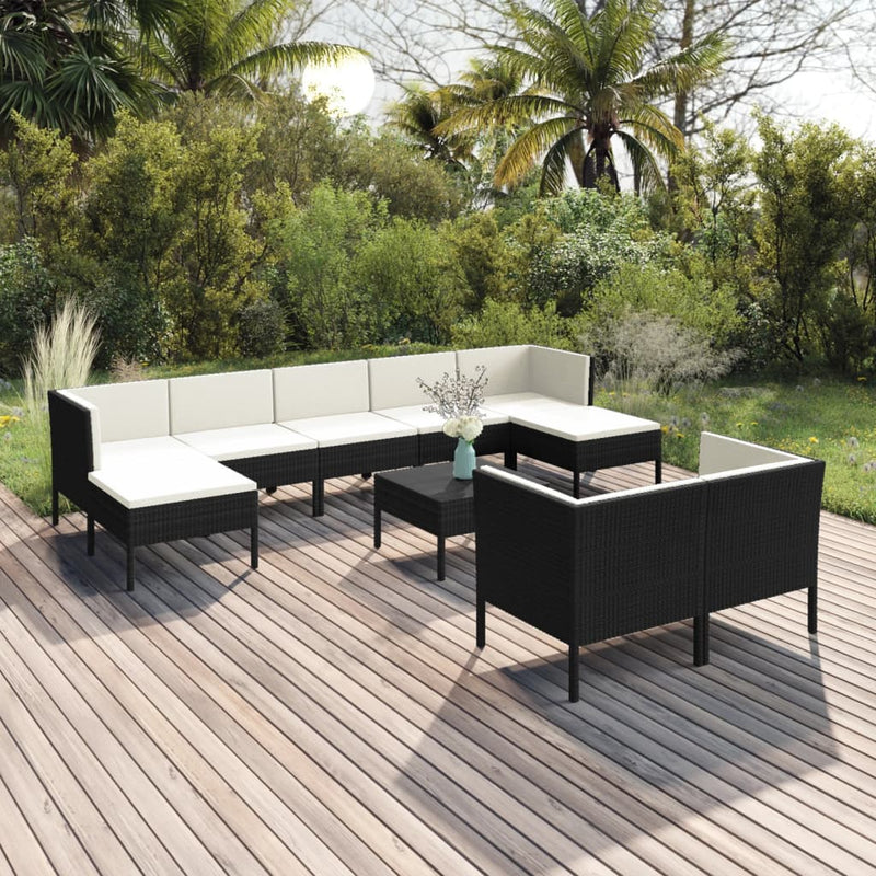 10-delige Loungeset met kussens poly rattan zwart MeubelReus