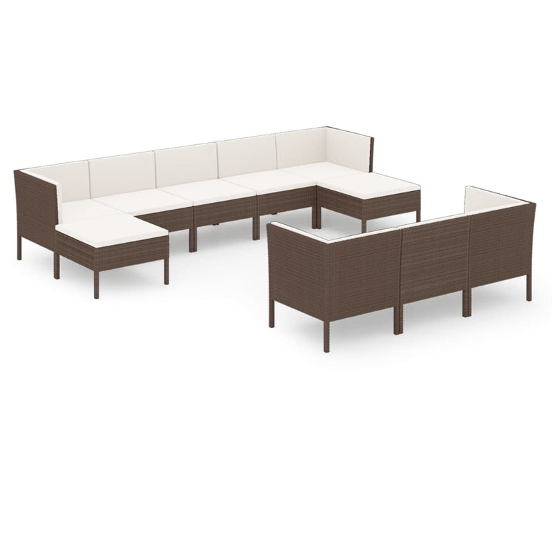 10-delige Loungeset met kussens poly rattan bruin MeubelReus