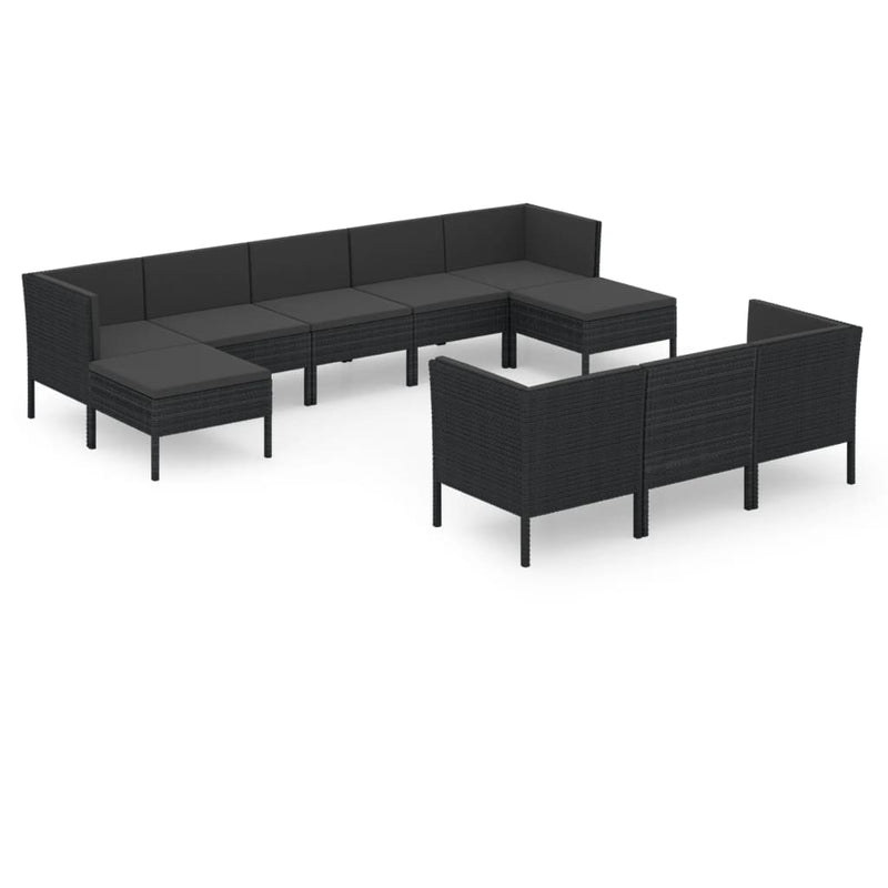 10-delige Loungeset met kussens poly rattan zwart MeubelReus