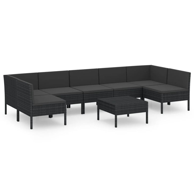 8-delige Loungeset met kussens poly rattan zwart MeubelReus
