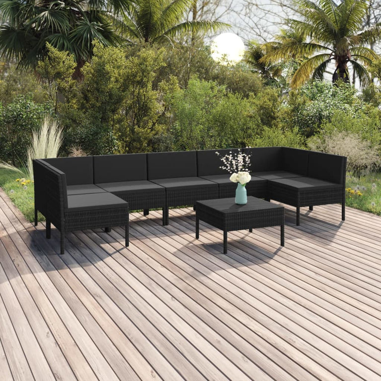 8-delige Loungeset met kussens poly rattan zwart MeubelReus