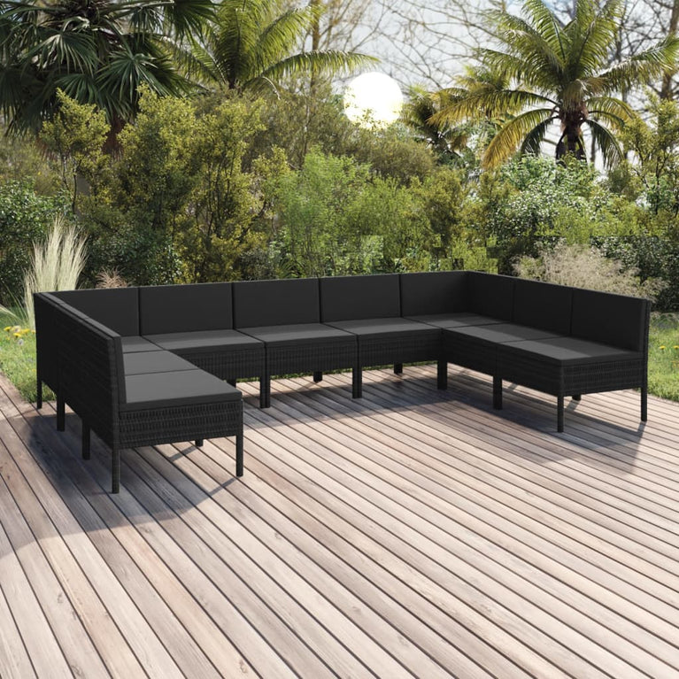 9-delige Loungeset met kussens poly rattan zwart MeubelReus