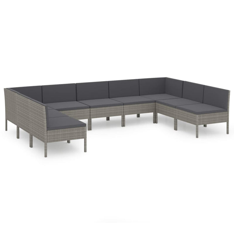 9-delige Loungeset met kussens poly rattan grijs MeubelReus