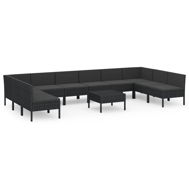 11-delige Loungeset met kussens poly rattan zwart MeubelReus