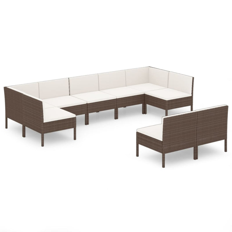 9-delige Loungeset met kussens poly rattan bruin MeubelReus