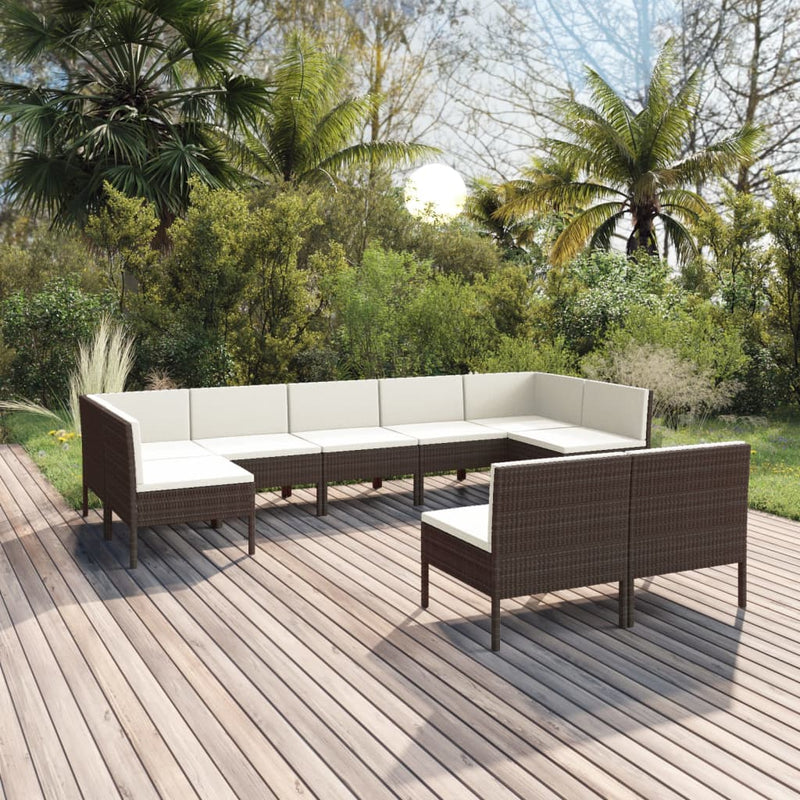 9-delige Loungeset met kussens poly rattan bruin MeubelReus