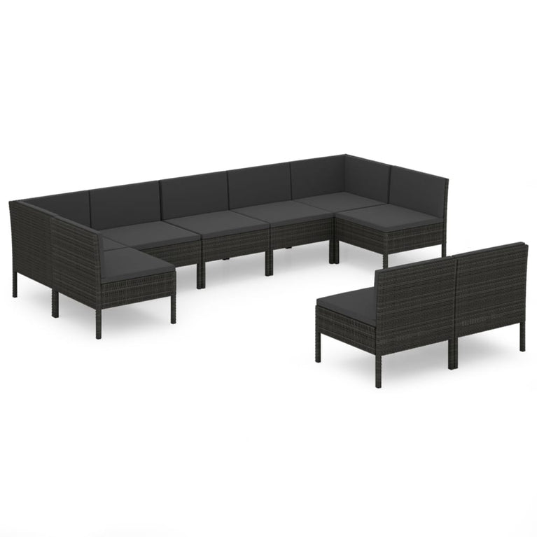 9-delige Loungeset met kussens poly rattan zwart MeubelReus