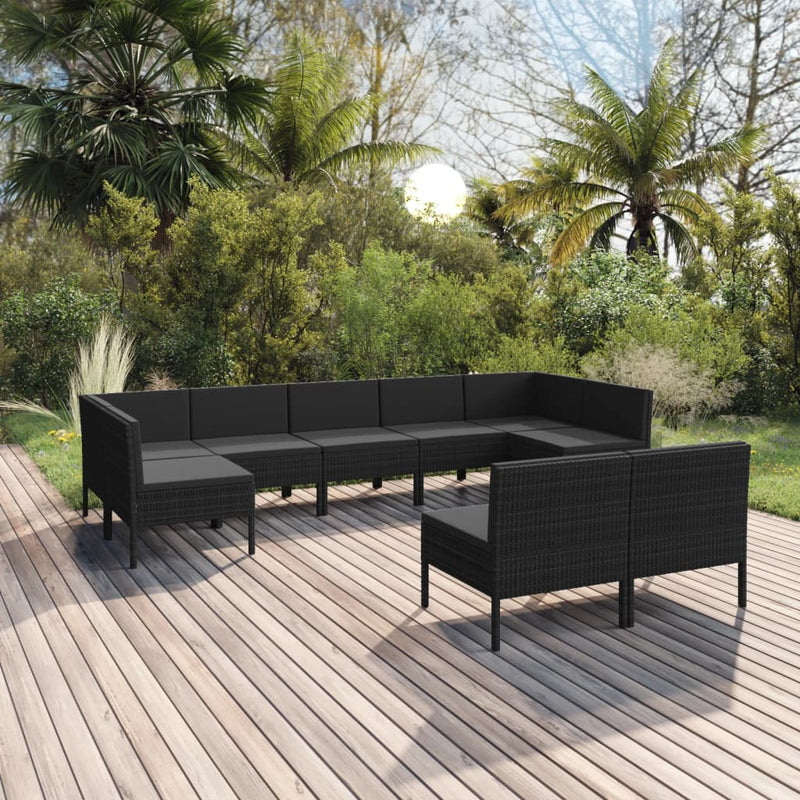 9-delige Loungeset met kussens poly rattan zwart MeubelReus