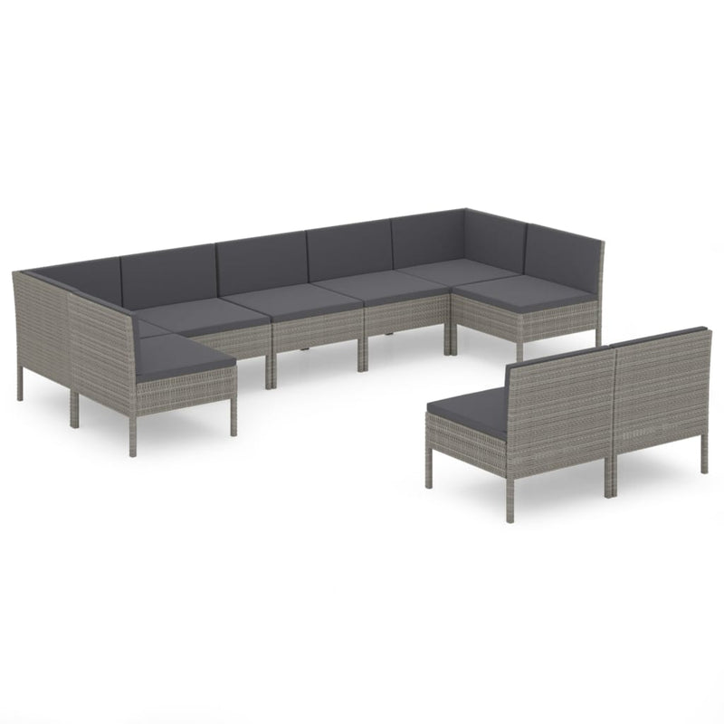 9-delige Loungeset met kussens poly rattan grijs MeubelReus