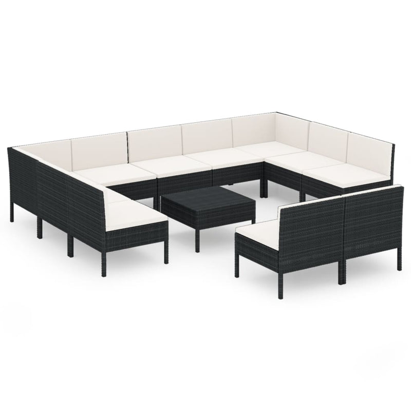 12-delige Loungeset met kussens poly rattan zwart MeubelReus