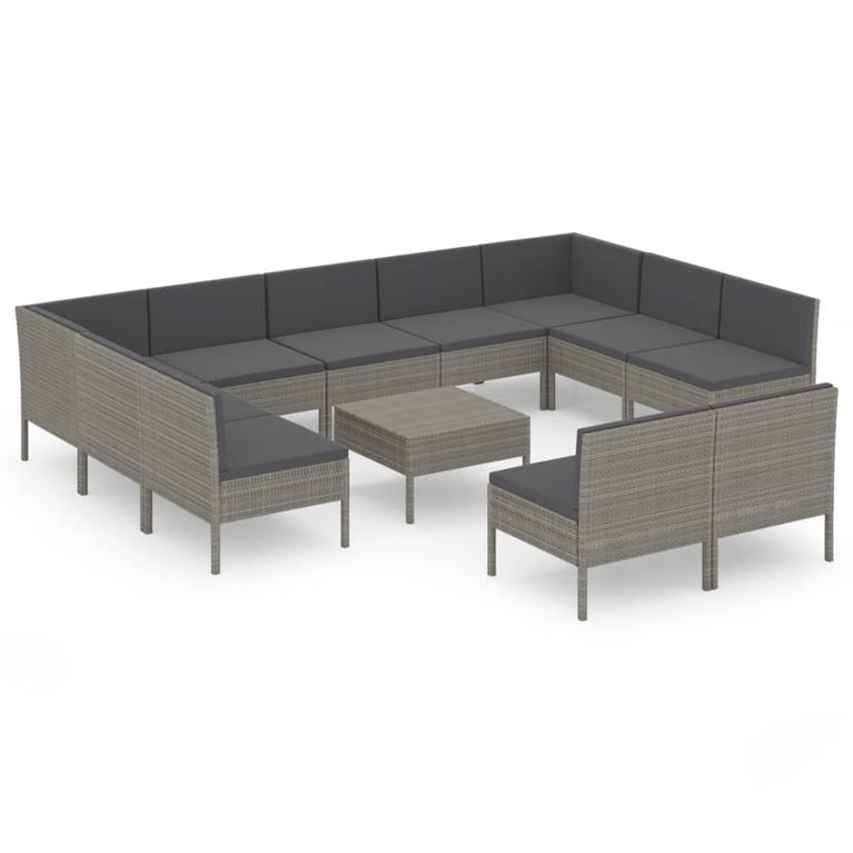12-delige Loungeset met kussens poly rattan grijs MeubelReus