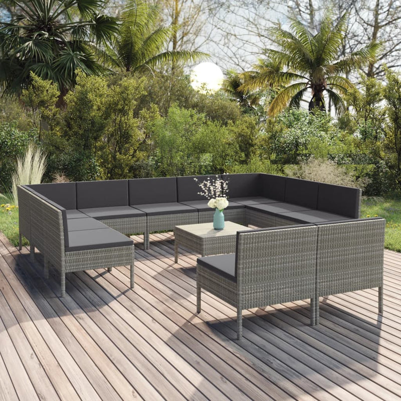 12-delige Loungeset met kussens poly rattan grijs MeubelReus