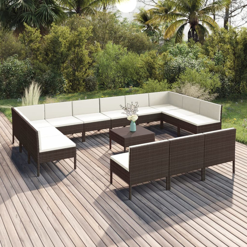 14-delige Loungeset met kussens poly rattan bruin MeubelReus