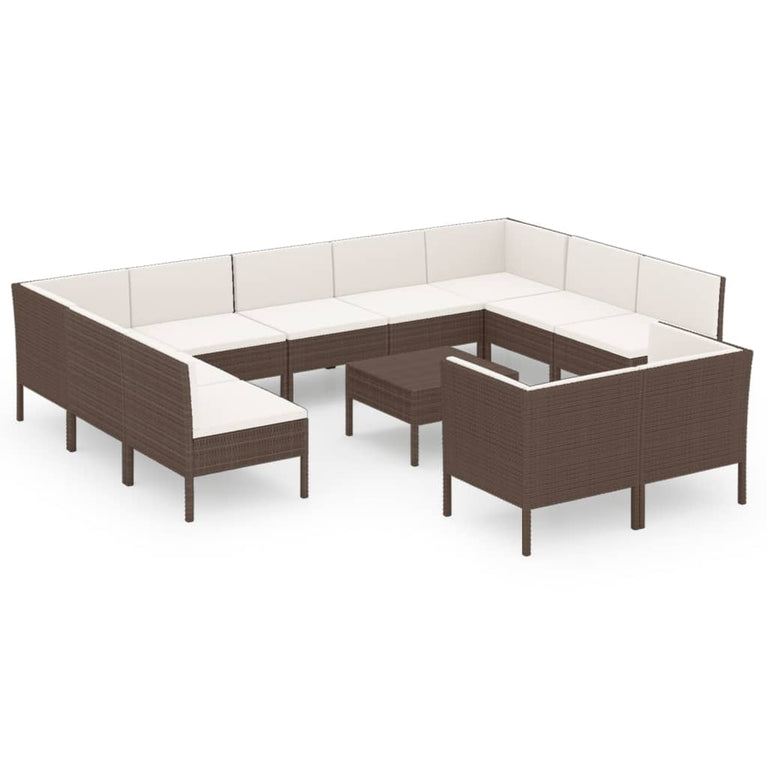 12-delige Loungeset met kussens poly rattan bruin MeubelReus