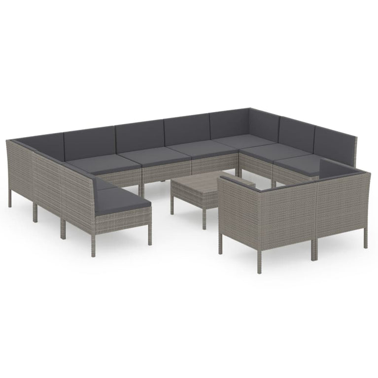 12-delige Loungeset met kussens poly rattan grijs MeubelReus