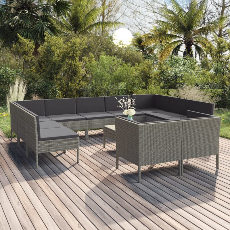 12-delige Loungeset met kussens poly rattan grijs MeubelReus