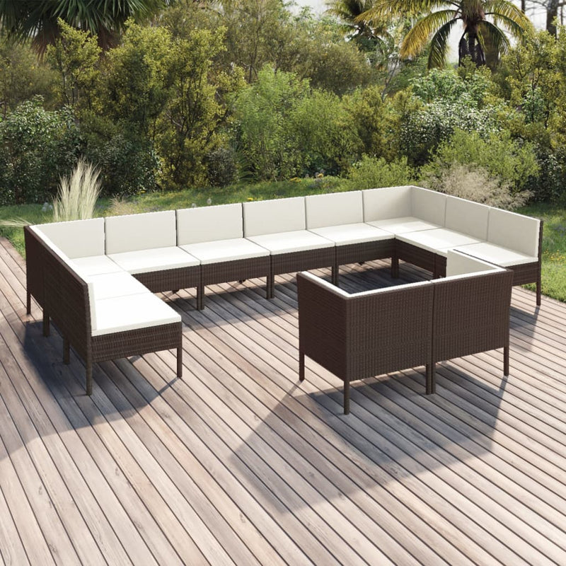 12-delige Loungeset met kussens poly rattan bruin MeubelReus