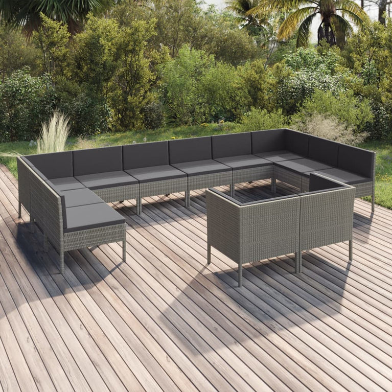 12-delige Loungeset met kussens poly rattan grijs MeubelReus