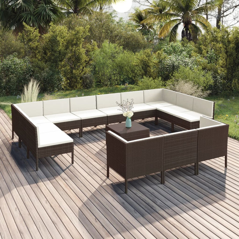 14-delige Loungeset met kussens poly rattan bruin MeubelReus