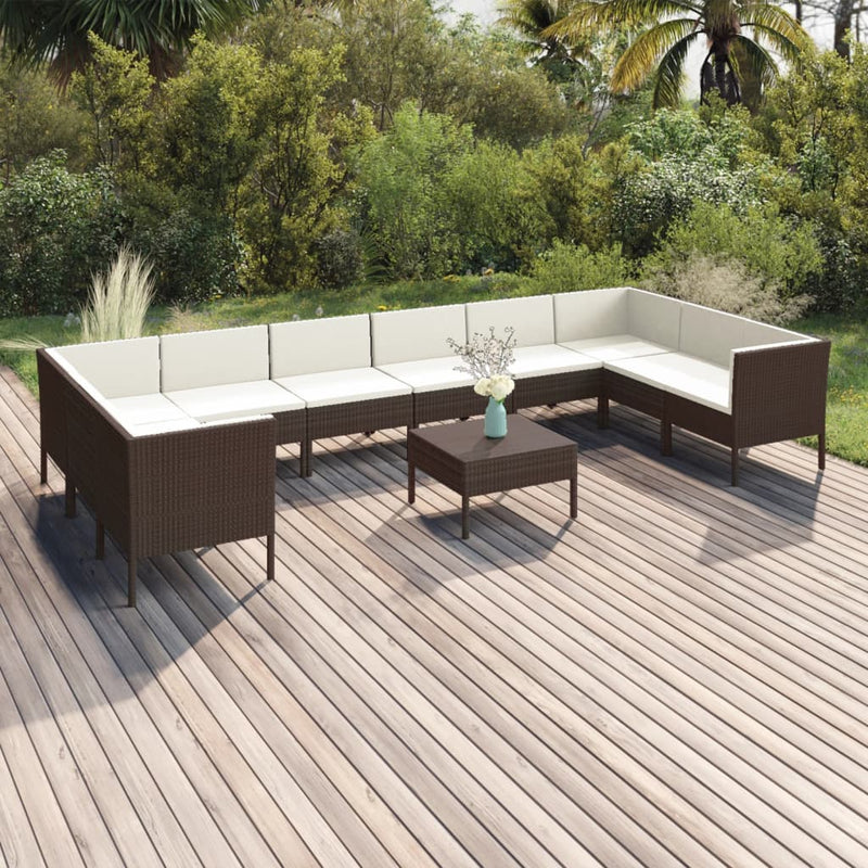 11-delige Loungeset met kussens poly rattan bruin MeubelReus