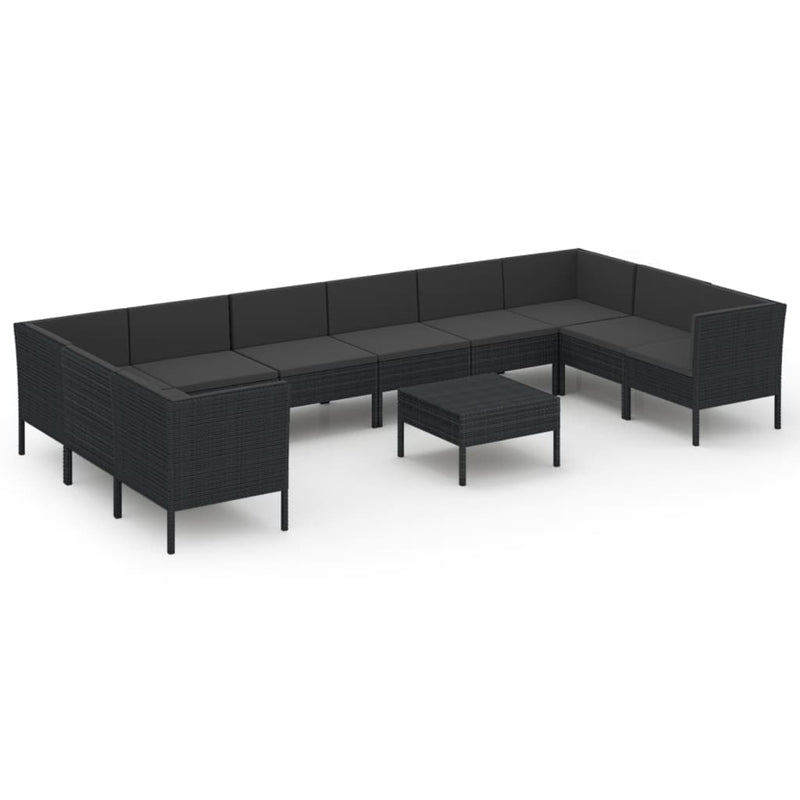 11-delige Loungeset met kussens poly rattan zwart MeubelReus