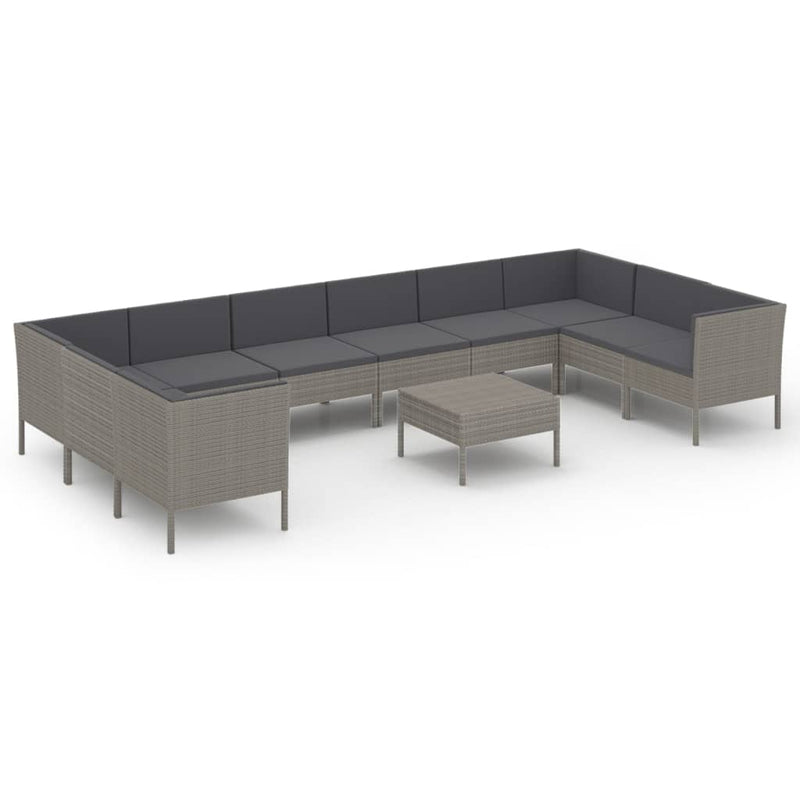 11-delige Loungeset met kussens poly rattan grijs MeubelReus