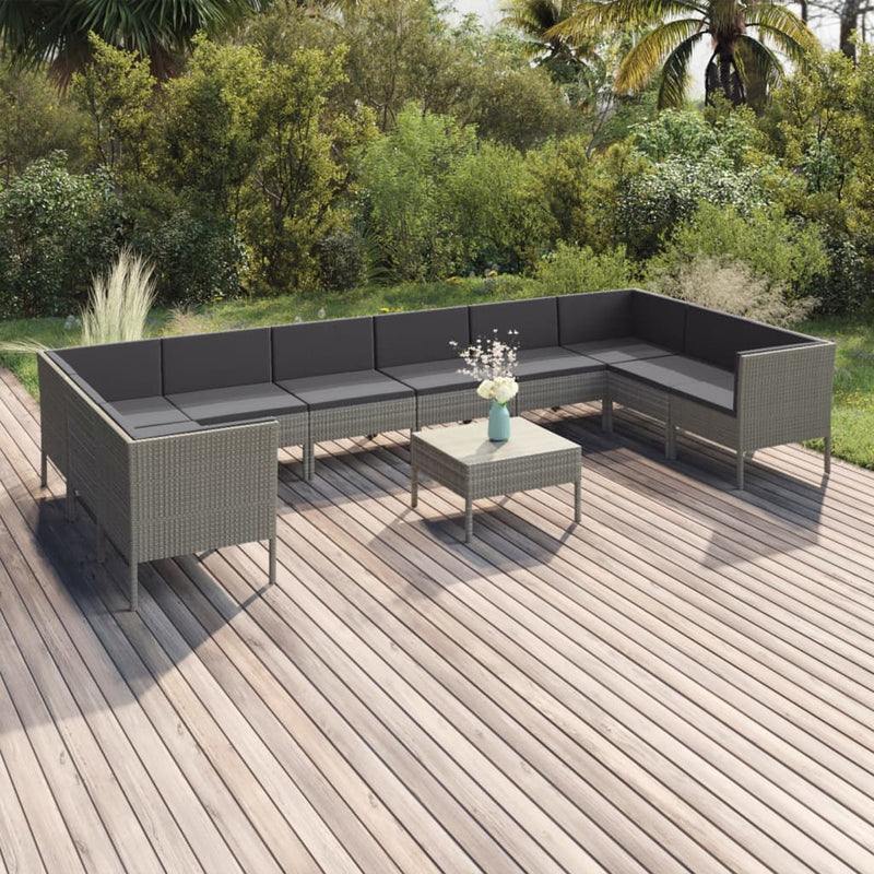 11-delige Loungeset met kussens poly rattan grijs MeubelReus