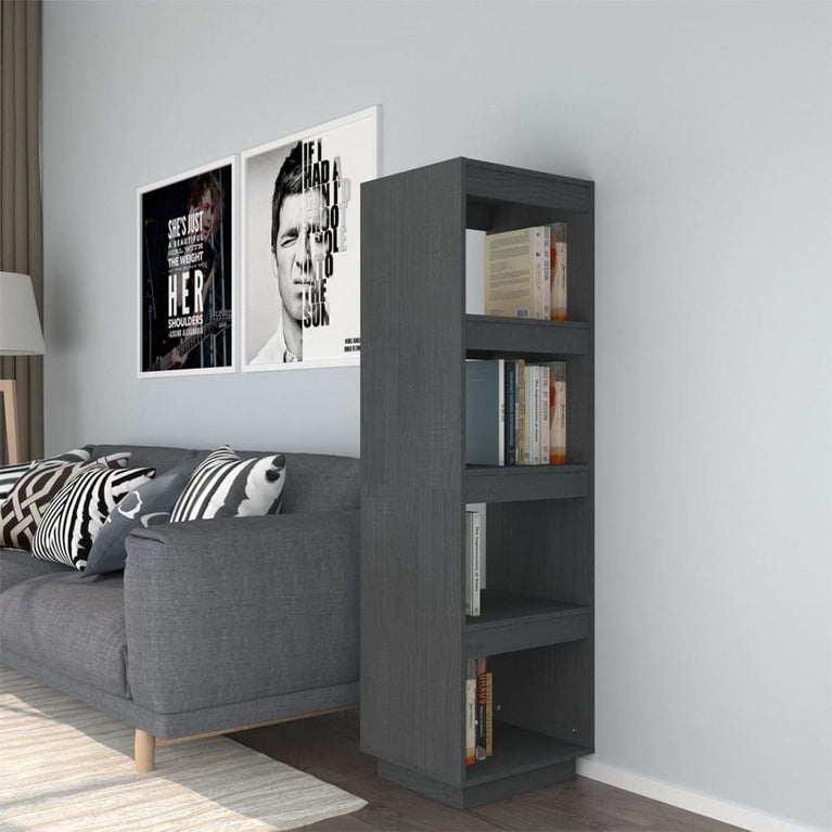 Boekenkast/kamerscherm 40x35x135 cm massief grenenhout grijs MeubelReus