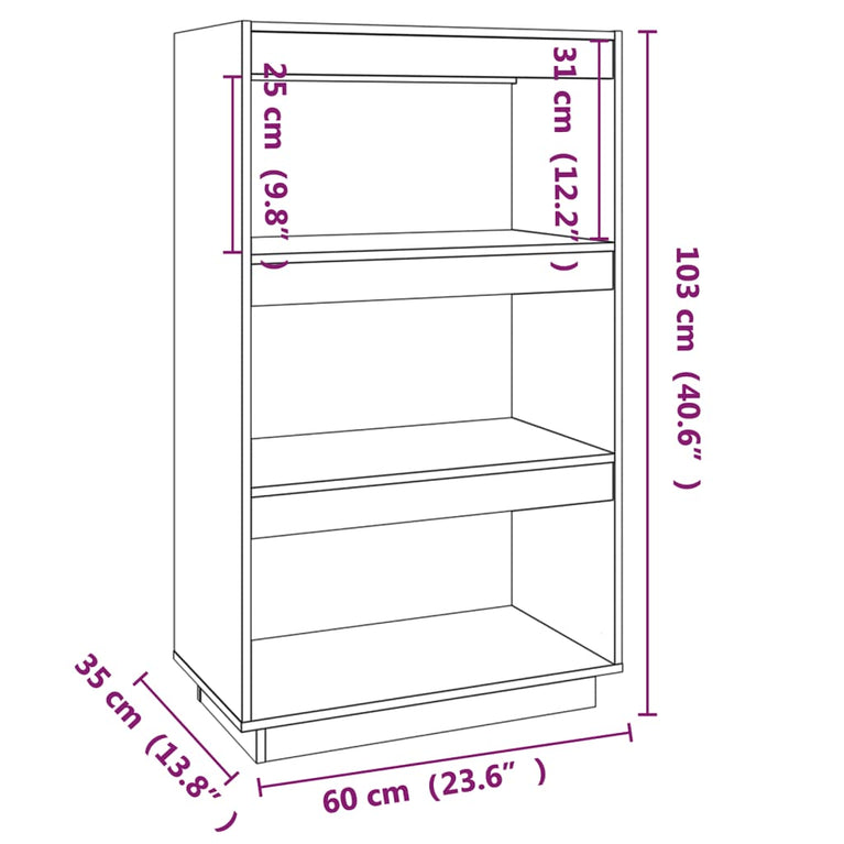 Boekenkast/kamerscherm 60x35x103 cm massief grenenhout grijs MeubelReus