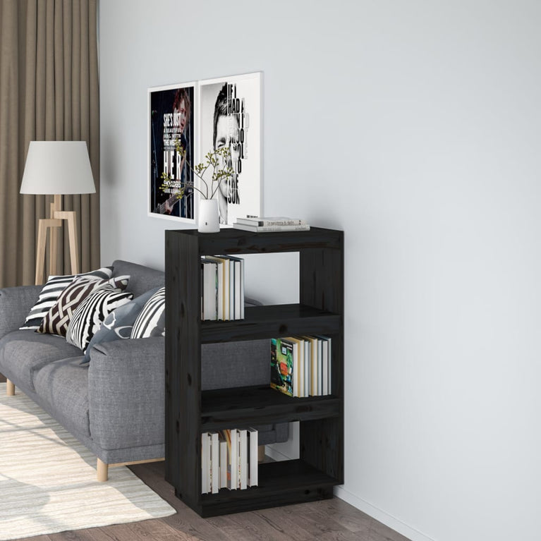 Boekenkast/kamerscherm 60x35x103 cm massief grenenhout zwart MeubelReus