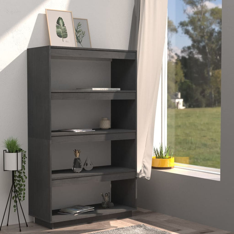 Boekenkast/kamerscherm 80x35x135 cm massief grenenhout grijs MeubelReus