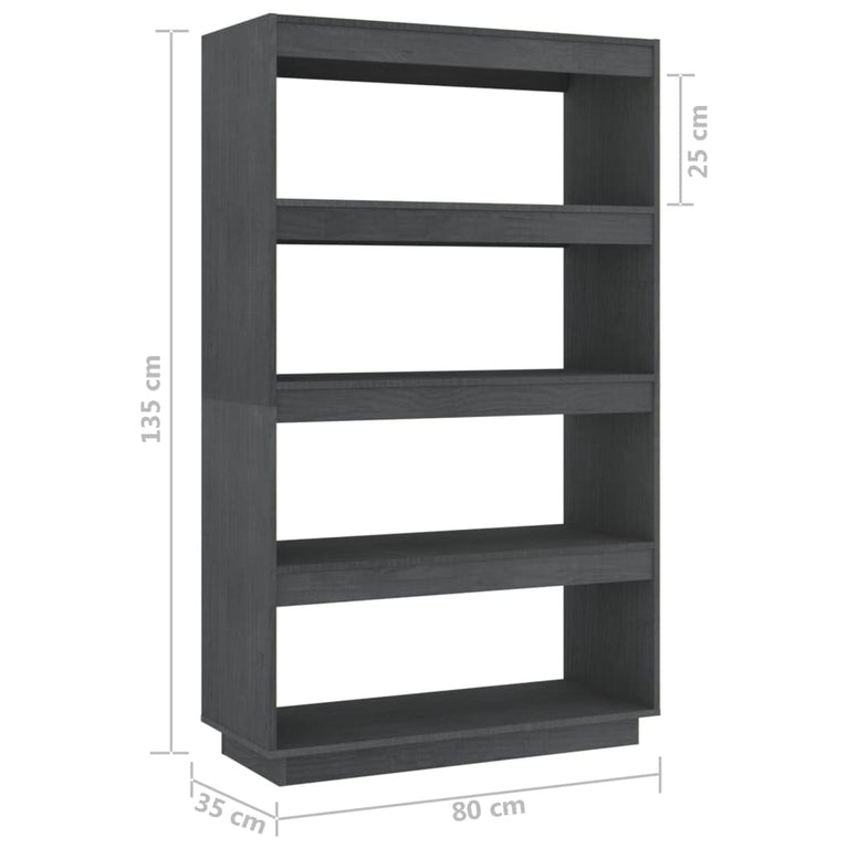 Boekenkast/kamerscherm 80x35x135 cm massief grenenhout grijs MeubelReus