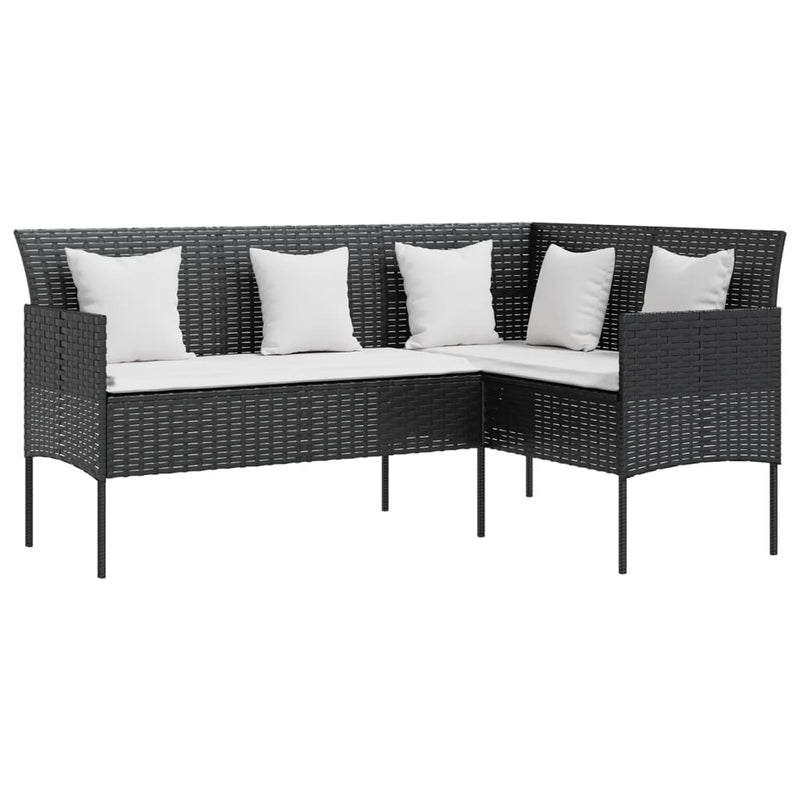 Loungebank met kussens L-vormig poly rattan zwart MeubelReus