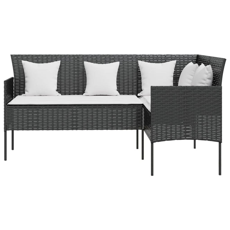 Loungebank met kussens L-vormig poly rattan zwart MeubelReus