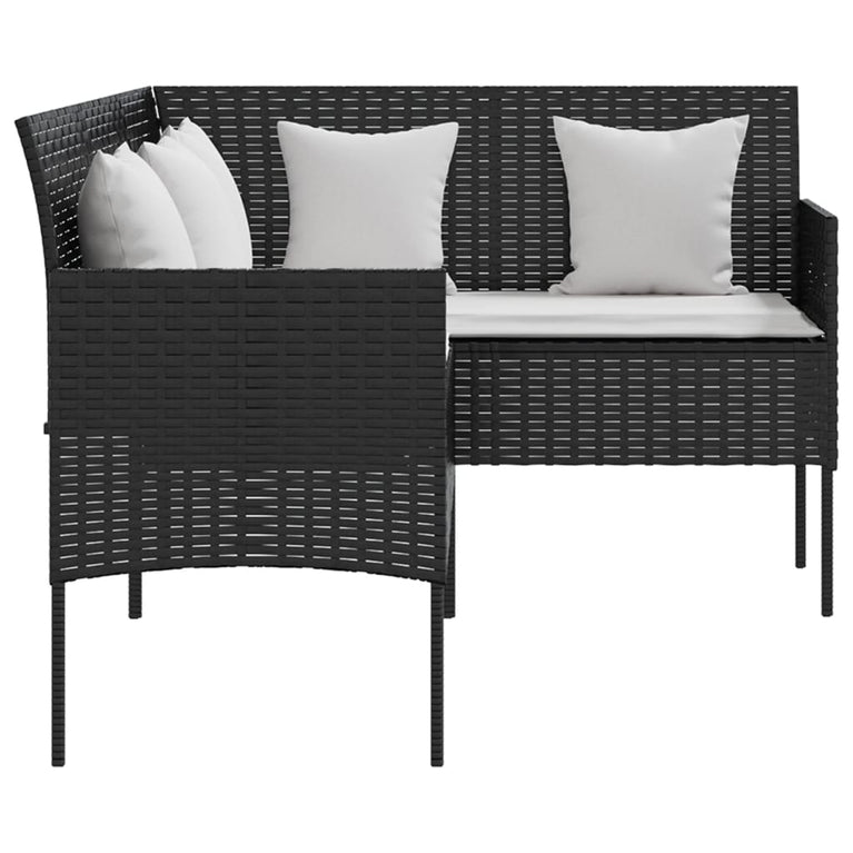 Loungebank met kussens L-vormig poly rattan zwart MeubelReus