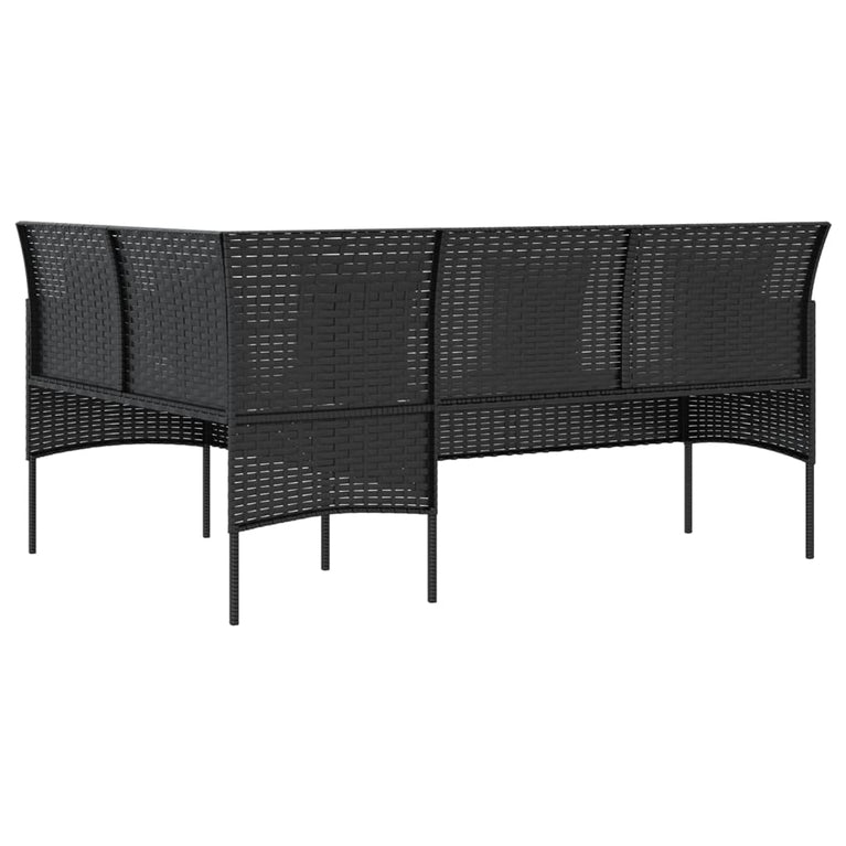 Loungebank met kussens L-vormig poly rattan zwart MeubelReus