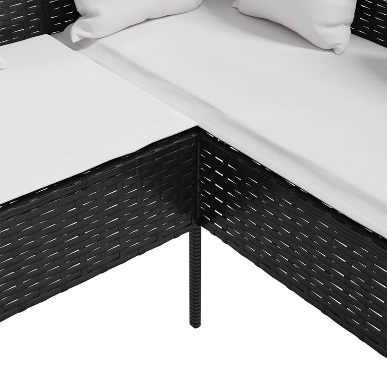 Loungebank met kussens L-vormig poly rattan zwart MeubelReus