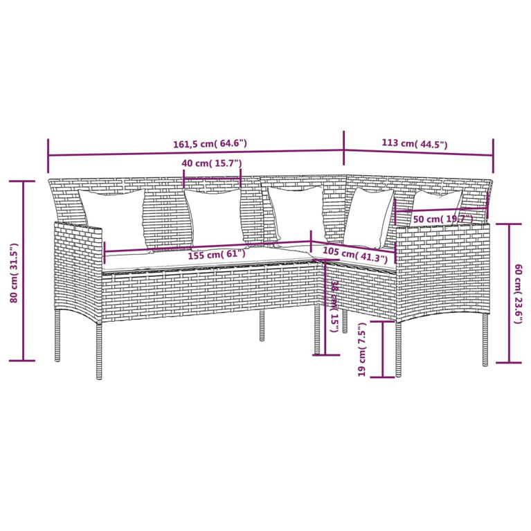 Loungebank met kussens L-vormig poly rattan zwart MeubelReus