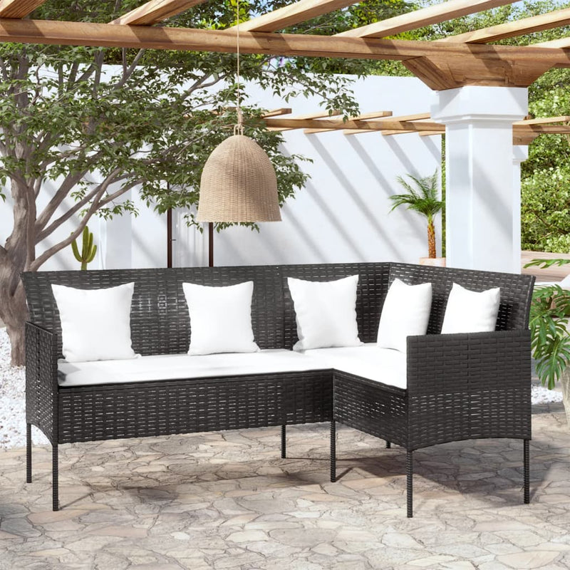 Loungebank met kussens L-vormig poly rattan zwart MeubelReus