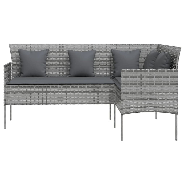 Loungebank met kussens L-vormig poly rattan grijs MeubelReus