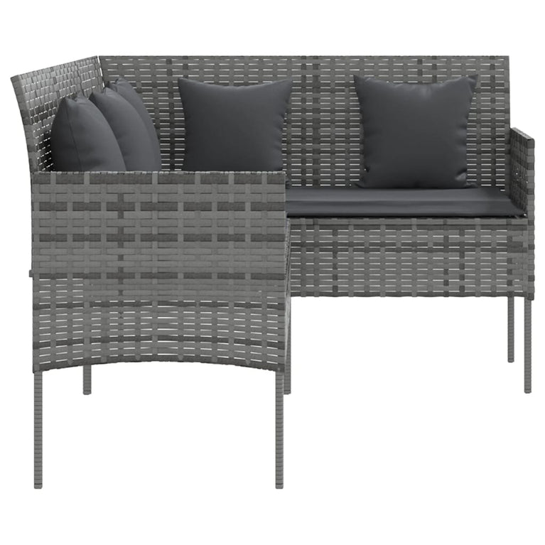 Loungebank met kussens L-vormig poly rattan grijs MeubelReus