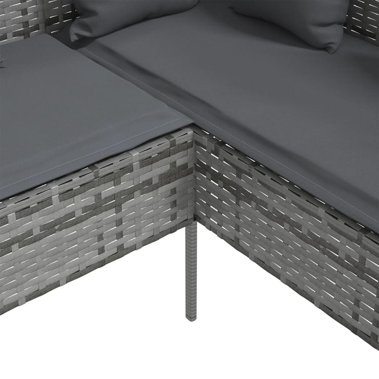 Loungebank met kussens L-vormig poly rattan grijs MeubelReus