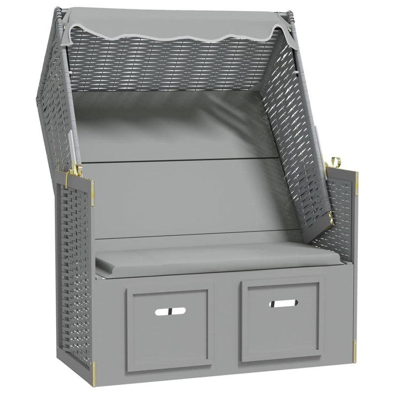 Strandstoel met luifel poly rattan en massief hout grijs MeubelReus